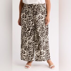 Adrianna Papell
Print Wide Leg Drawstring Pants Size M Brown Cream Geo Print